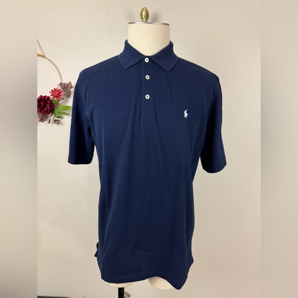 RALPH LAUREN Men Navy Pima Cotton Polo Golf Collar Shirt in Navy size Large